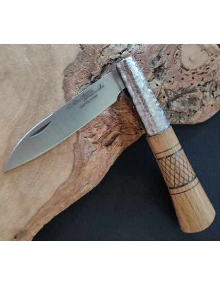 Navaja personalizada roble texturizada cruzadillo Carlos Quintana PREMIUM