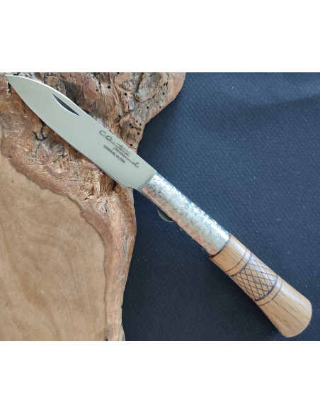 Navaja personalizada roble texturizada cruzadillo Carlos Quintana PREMIUM
