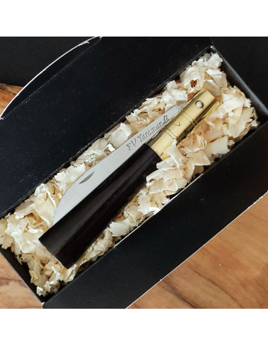 Navaja personalizada ébano latón punta recta...