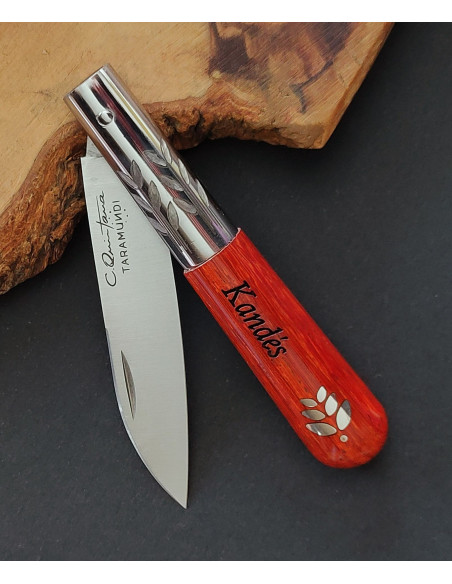 Navaja personalizada padouk hoja plata SERIE MELCHOR LEGASPI