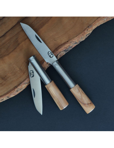Navaja con empuñadura en madera de olivo de 7cm de hoja del artesano David Legaspi Taramundi