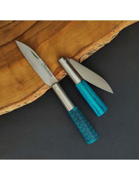 Navaja fresno azul decorada - Cuchillería de Taramundi