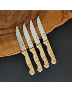Pack 4 cuchillos de mesa decorados de punta vuelta del artesano Carlos Quintana Taramundi.