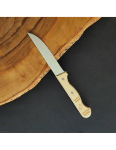 Cuchillo mesa punta vuelta con empuñadura en madera de boj decorada del artesano Carlos Quintana. 2