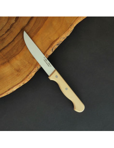 Cuchillo de mesa en madera de boj lisa con hoja de 10cm de punta vuelta del artesano Carlos Quintana Taramundi